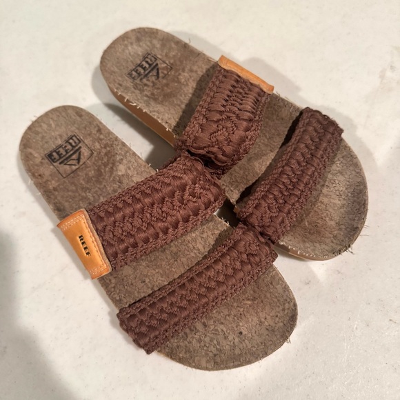 Reef Cushion Vista Braid Thread Open Toe Slide Sandals Size 5 Brown - Picture 2 of 6